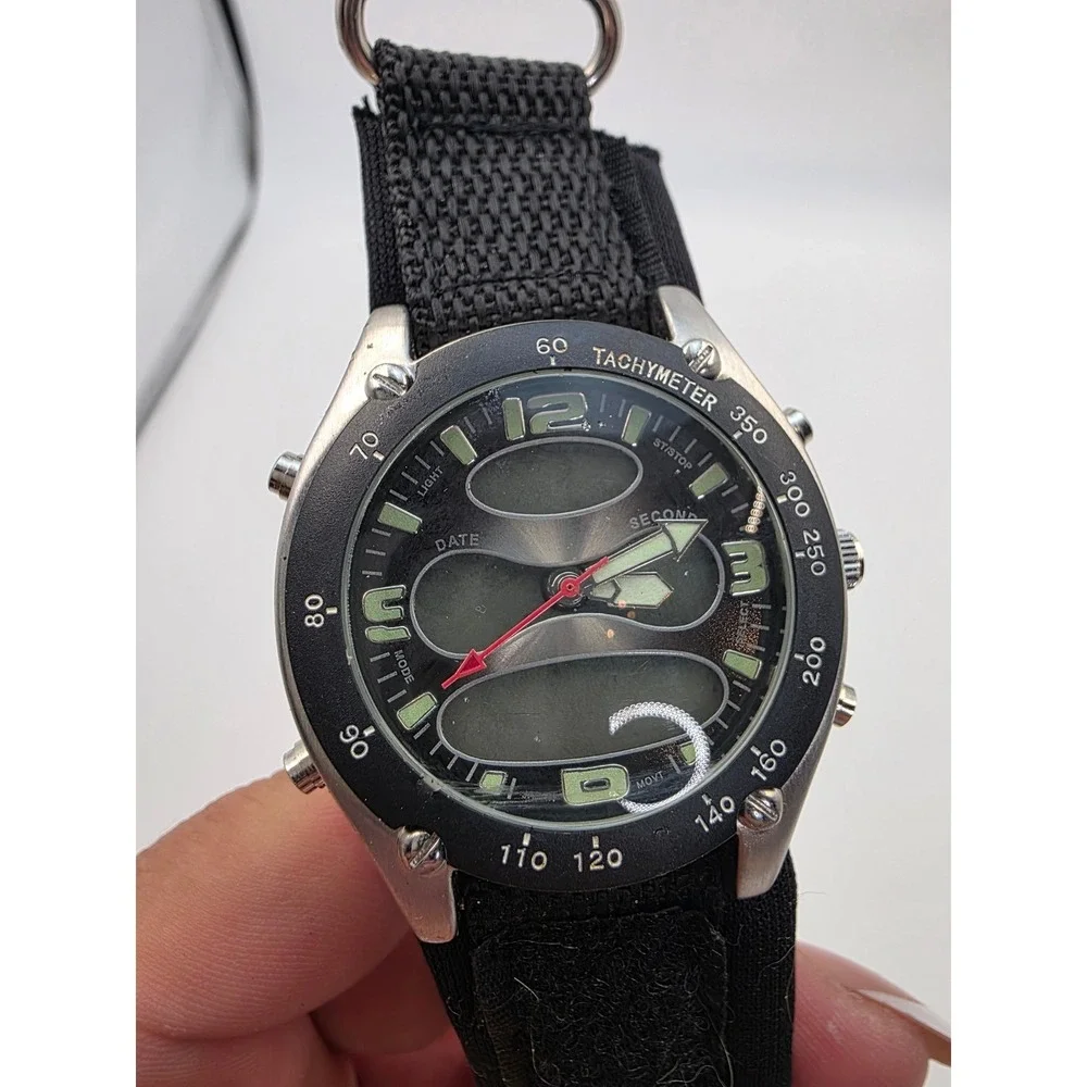 Athletic Works Mens Ana-Digi Watch‎ Black Nylon Strap 3ATM Water Resistant 3338
